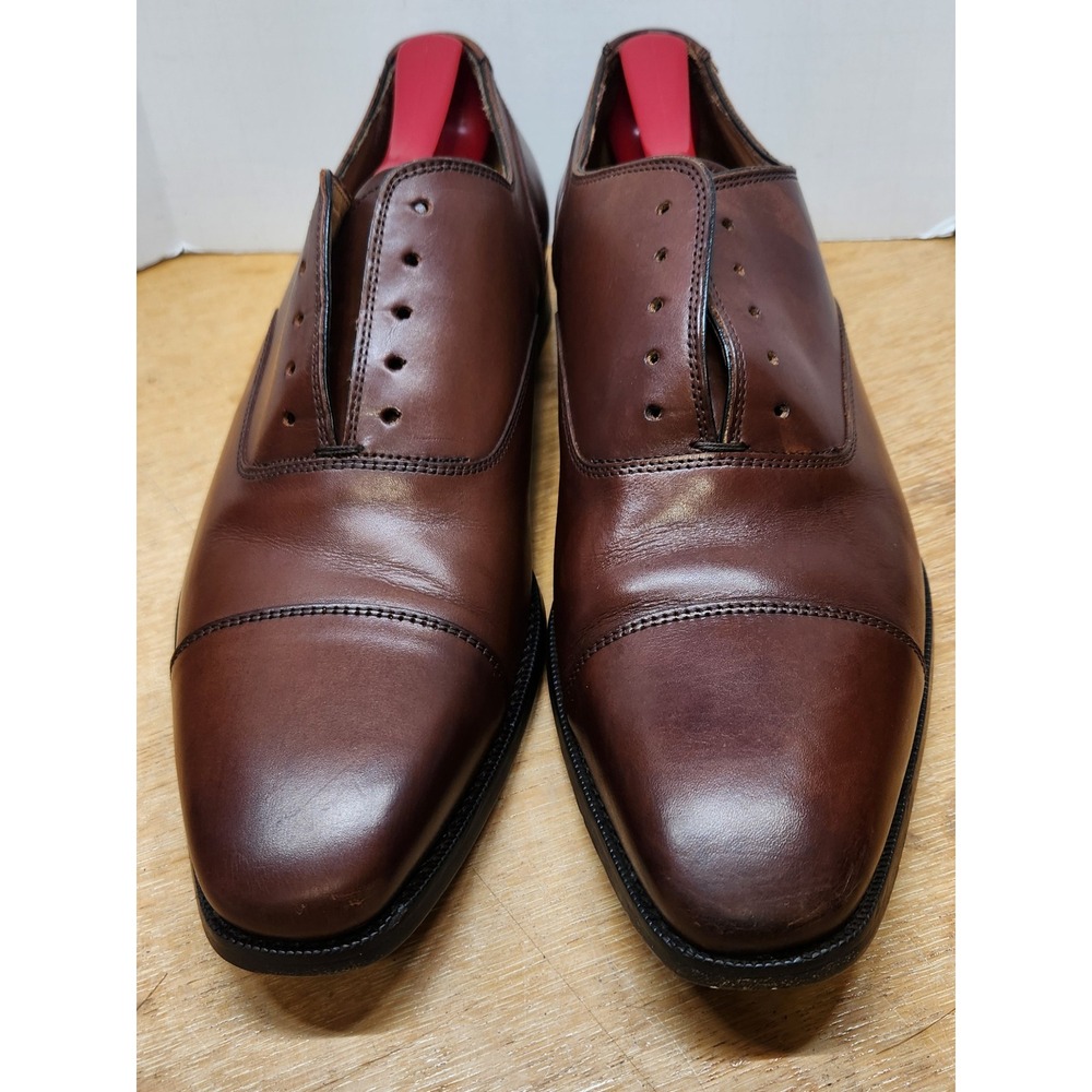 Italian Made Mens Brown Leather Cap Toe Oxford Dress Shoes Size 42.5 US 9.5
